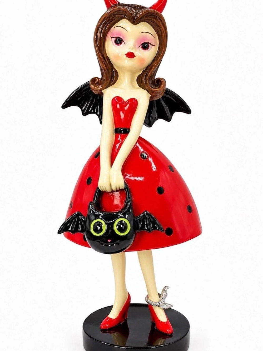 Bella Lux Devil Girl Halloween Figurine with Bat Purse – Red & Black 11”